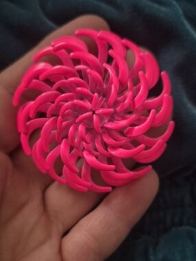 Vintage Bright Neon Pink Swirl Brooch Pin